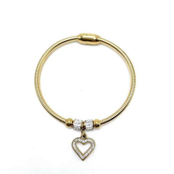 Swarovski Elements Gold Crystal Bangle Dangle Bracelet Open Heart Slider Charm - Picture 2 of 8